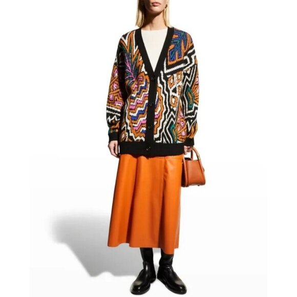 💕FARM RIO💕 Caramel Tropical Stripes Cardigan ~ Tropical Stripes Print XL NWT - Picture 5 of 16